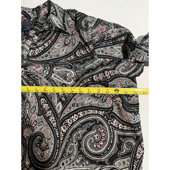 CHAPS No Iron Women's 2X Button Up Top Black Pink Paisley Long Sleeve Cotton - Picture 7 of 10